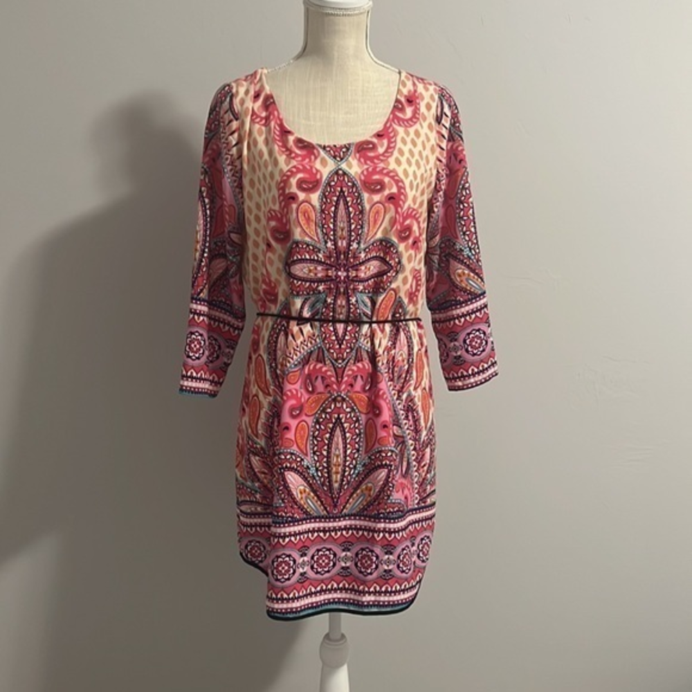 PINK‎ OWL Paisley Bright Multicolor Sheath Dress Medium